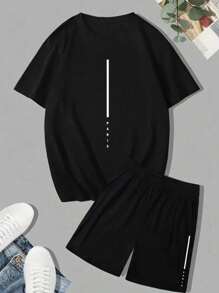 PARIS 2 Piece Kit Cotton T-Shirt + Tectel Shorts Men's Paris Shirt New Line Stylish Set Modern Man's Fashion - Black - View 2
