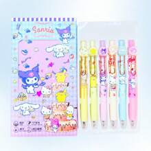 Sanrio 6pcs Sanrio Cartoon Cute Press Neutral Pen Quick Drying Easy Writing Student Girl Acrylic Patch Signature Pen Suitable For Office School Teachers And Students Holiday Birthday Beautiful Small Gifts