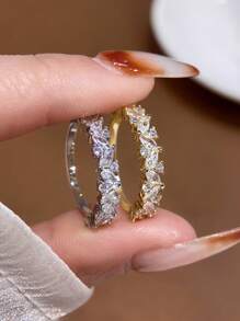 1 Stück Verlobungs- und Hochzeitsring mit funkelnden Diamanten, 925 Sterling Silber, romantischer eleganter Damen Ehering, Braut Schmuck Geschenk