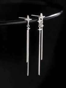 2 件女士奢华 S925 银星锆石流苏不对称耳环，时尚精致珠宝礼物，适合生日、派对 - #1 - 查看 2