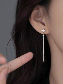 2 件女士奢华 S925 银星锆石流苏不对称耳环，时尚精致珠宝礼物，适合生日、派对 - #1 - 查看 7