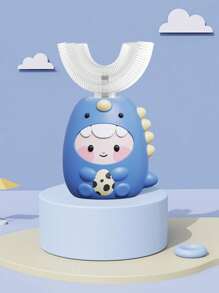 Cepillo de dientes eléctrico en forma de U para adolescentes con 1 cabezal de cepillo, cepillo de dientes con 3 modos de onda de dinosaurio de dibujos animados con diseño impermeable IPX7 y limpieza de 360 grados, regalo de cumpleaños para niños y niñas