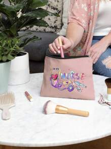 Polychrome Makeup Bag With Creative Patterns Related To The Nurse Theme, A Storage Bag With The Letter "Nurse", Which Can Store Medical , A Multifunctional Beauty Bag,Handbag, Coin Purse, Miscellaneous Storage, Medication Classification