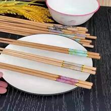 5/10 Pairs Reusable Bamboo Chopsticks, Bamboo Print Design, Slip-Resistant, Dishwasher Safe, Lightweight Chopsticks Set, Suitable For Weddings, Parties,School Supplies