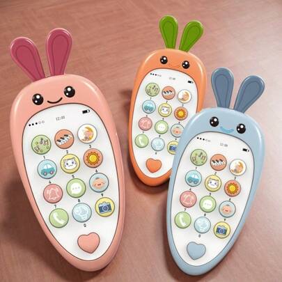 1 pieza Juguete musical de mordedor de silicona en forma de zanahoria para bebé, juguete educativo temprano, juguete cognitivo, juguete calmante para niños de 0 a 3 años, regalo de cumpleaños para niños y niñas bebés