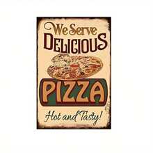 5pcs Vintage Pizza Tin Signs, 8x12 Inches, Retro Metal Wall Art, Iron Artwork For Shop, Garage, Bar, Club, Cafe, Home Decor, Funny Pizza Themed Wall Decoration Gifts Birthday Graduation - Multicolor - View 1