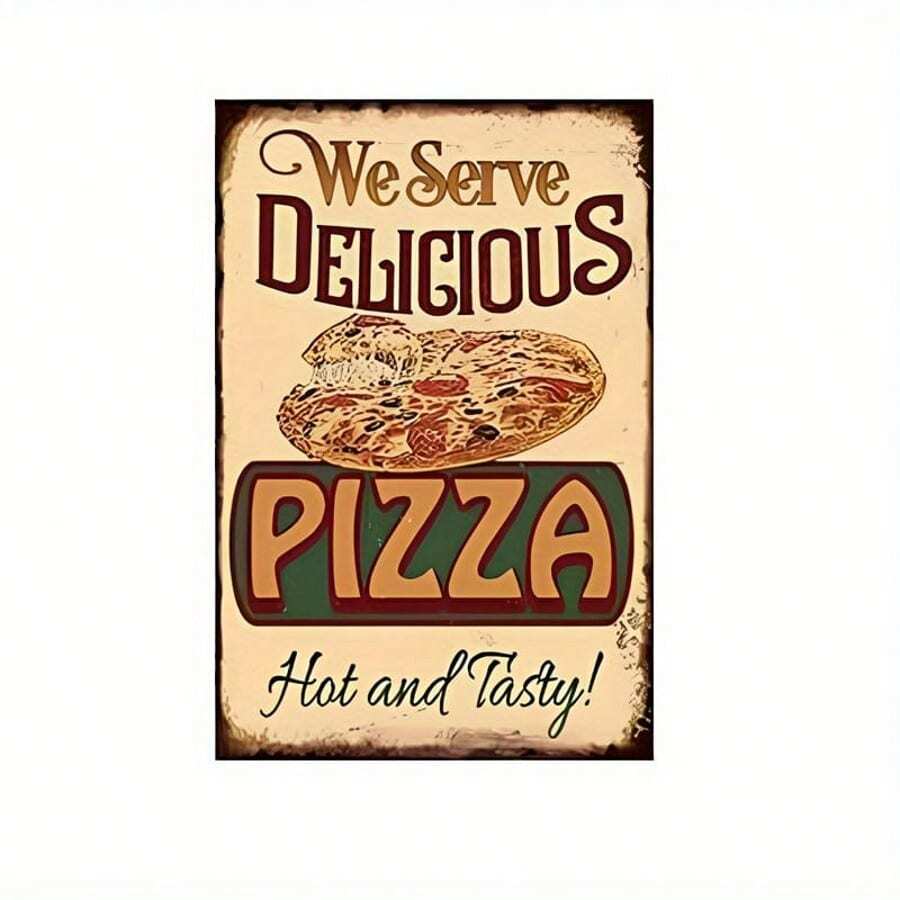 5pcs Vintage Pizza Tin Signs, 8x12 Inches, Retro Metal Wall Art, Iron Artwork For Shop, Garage, Bar, Club, Cafe, Home Decor, Funny Pizza Themed Wall Decoration Gifts Birthday Graduation - Multicolor - View 1