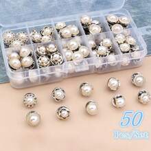 50 Pcs Adjustable Seam Free Faux Pearl Tie With Pin - Elegant And Detachable Craftsmanship Tie, Suitable For Clothing Decoration And DIY Projects, Including Plastic Storage Boxes, Craftsmanship Tie Dress Accessories Pin For Clothes Bag Charm