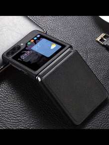 1pc Luxury Premium Leather Case - Scratch-Resistant Solid Color Cover With Advanced Protection Compatible With Samsung Galaxy Z Flip 6 5 4 3 Waterproof Shockproof Anti-Fall - Black - View 3