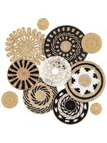 1/9 PC Boho Wall Basket Decor Decorative Bulrush Woven Basket Wall Decor Boho Wall Art Round Farmhouse Wall Hanging Baskets For Rustic Home Kitchen Decorations, Multi Sizes - Multicolor - View 1