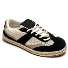 女士轻便编织鞋底夏季运动鞋，饰有草编细节 - 黑色 - 查看 2