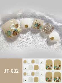 Simple 22-Finger Toenail Sticker, Fresh And Simple Style Toenail Sticker, Flower Dye Toenail Full Nail Sticker, Suitable For Daily Parties And Other Occasions Foot Nail Stickers - Multicolor - View 1