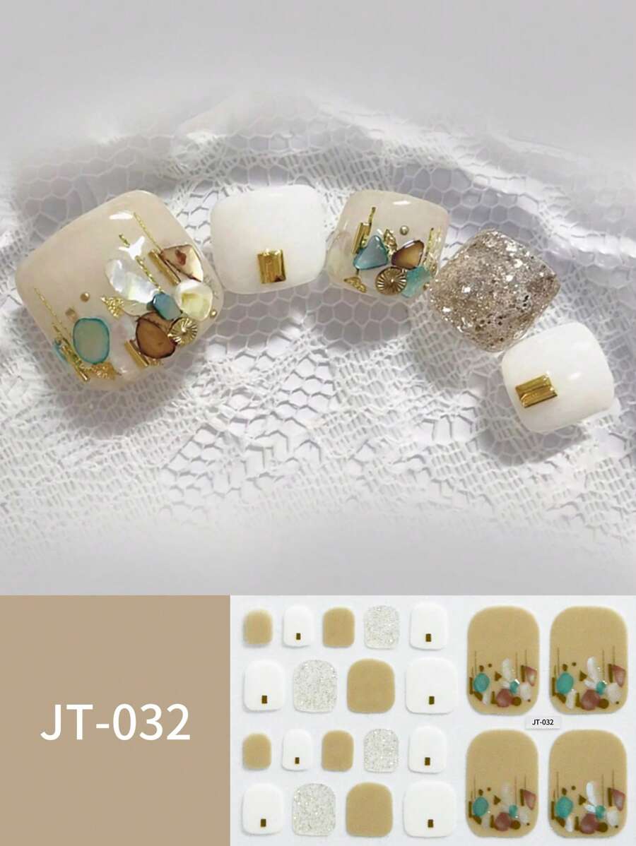 Simple 22-Finger Toenail Sticker, Fresh And Simple Style Toenail Sticker, Flower Dye Toenail Full Nail Sticker, Suitable For Daily Parties And Other Occasions Foot Nail Stickers - Multicolor - View 1