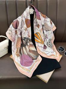 1pc Geometric Pattern Casual Polyester Scarf, Suitable For All Seasons - Multicolor - View 6