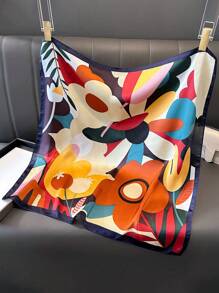 1 pièce Foulard carré petit de 70 cm en faux soie à imprimé floral, nouveau foulard de mode printemps/été pour femmes, foulard polyvalent, lien pour cheveux, bandeau, cravate de cou stylée