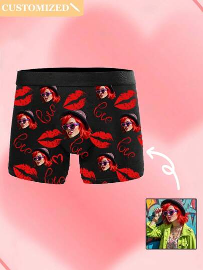 Customize Men's Underwear, Upload Your Couple's Portrait, Gift, Valentine's Day Gift Black