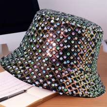 Women Summer Bucket Hat Colorful Sequin Wide Brim Sun Hat Fisherman Cap For Outdoor Travel Beach