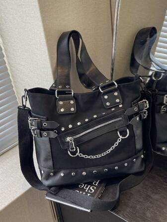 Fashionable Versatile Dark Motorcycle-Inspired Crossbody Bag For Women, New Arrival Tote Bags For Woman