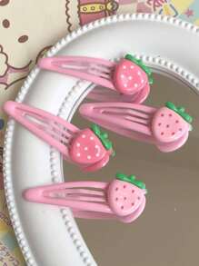 8pcs/Set Fashionable Cute Strawberry Fruit Bangs Hair Clips Claw Clips Hair Claws Hair Barrettes, Hair Accessories - 8pcs Strawberry Hair Clip Set - View 2