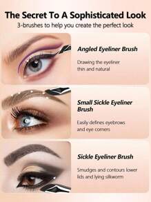 Set de 6 pinceles de maquillaje que incluye: pincel angular para delineador de ojos, pincel para cejas, pincel para sombra de ojos ultra, pincel "hoz" para delineador, pincel plano angular, pincel para corrector de ojos y pincel "gusano de seda" para satisfacer las necesidades del maquillaje de ojos