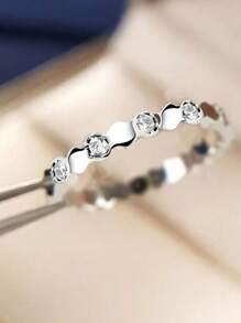 1 件闪亮水钻蜂窝设计时尚戒指，简约蜂窝铜方晶锆石戒指，女友/情人节礼物，日常奢华百搭配饰，妈妈，母亲，母亲节，礼物 - 蜂巢鋯石戒指 - 查看 2