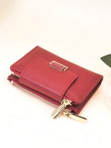 Nuevo monedero compacto con botón a presión para mujer, sofisticado, de piel sintética PU suave, billetera plegable, monedero, estuche para tarjetas, de color rojo, minimalista y práctico, monedero miniatura, pequeño monedero para mujer