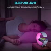1 pieza Mini Lámpara Inteligente Tipo G, Carga Inalámbrica, Altavoz Inalámbrico, Reloj Despertador, Luz Nocturna para Dormitorio, Ayuda Natural para el Sueño, Luz Ambiente para Decoración de Escritorio, Regalo de Vacaciones (Baterías no incluidas)