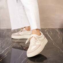 Baskets à Plateforme épaisses Avec Paillettes Et Lacts Classiques - Beige-8912 - View 2