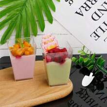 100/50/30/20/10件带盖方形慕斯杯甜品杯布丁杯适用于甜点果汁冰沙迷你杯
