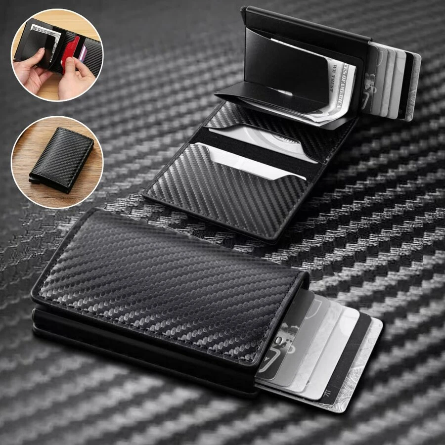 Luxury Anti-Theft Universal Card Holder Wallet Men's Foldable RFID Blocking - Black - View 1