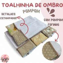 Kit 3 Unidades Toalha de Ombro Boca Babete Bebe Pompom Enxoval Menina Menino Rosa Azul - Azul - Visão 2