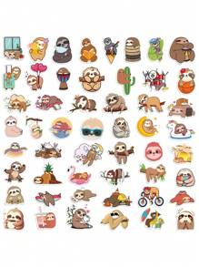 50PCS Cute Cartoon Sloth Stickers, Waterproof PVC Material, Suitable For Helmet Decoration, Scrapbooking, Car Decor, Party Decoration, Labels, Laptop, Luggage, Guitar, Water Bottle, Phone Case, Urban Youth Decoration