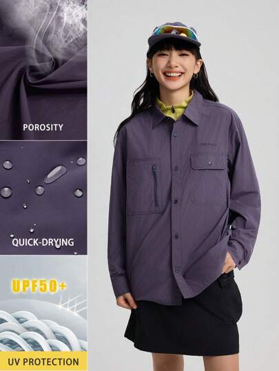 TECTOP Women's Outdoor Long Sleeve Shirt Sunscreen UPF50+ Breathable Waterproof Two Chest Pockets Camping Hiking Unisex