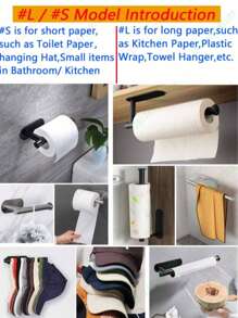 33cm Paper Towel Holders For Kitchen,Plastic Wrap Stand,AdhesiveToilet Paper Holder,Tissue Dispenser,Napkin Rack,Cabinet Storage Organizer,Towel Rack,Rags Hanger,Dish ,Available In Adhesive And Screws,Stainless Steel,Kitchen Wall Shelf,Kitchen Storage Supplies,Bathroom Accessories