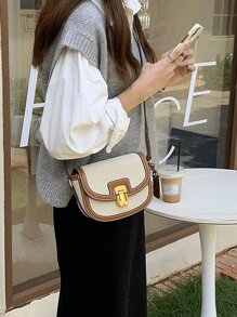 Bolso bandolera pequeño con bloqueo de color, estilo de hombro de sillín, versátil y retro, para debajo del brazo, para mujeres, estilo empresarial y de moda callejera, adecuado para estudiantes universitarios, como regalo