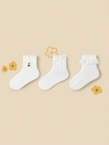mini bala Calcetines de Algodón Transpirables para Niñas, Diseño sin Sudor de Verano, 3 Paquetes - Tono blanco - Ver 1