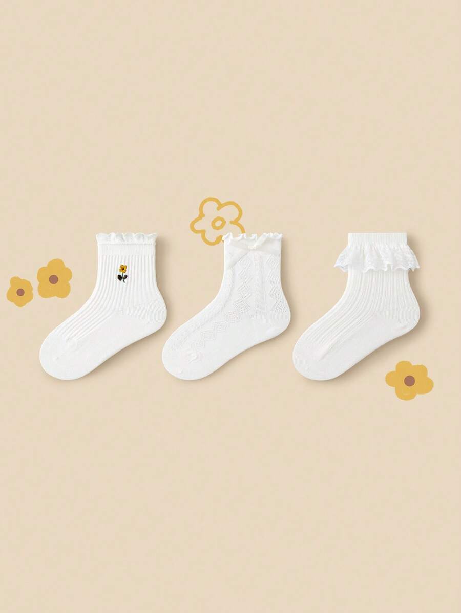 mini bala Calcetines de Algodón Transpirables para Niñas, Diseño sin Sudor de Verano, 3 Paquetes - Tono blanco - Ver 1