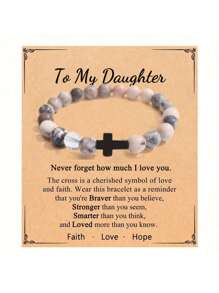 优雅黑色串珠手链，十字架设计，创意礼物，附赠贺卡，适合送给儿子、女儿、父亲、孙子、母亲，母亲节最佳礼物 - 彩色 - 查看 16