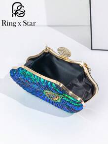 1 pieza Bolso de noche de mujer con forma de pavo real con lentejuelas, Brillante bolso de noche con forma de pavo real, se puede combinar con cheongsam, vestido de noche, para participar en varios eventos y fiestas, elegante bolso de noche
