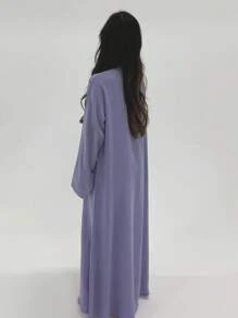 1pc Women's Fashionable Minimalist Solid Color Style Robe, Elegant Open Front Long Robe Abaya, Suitable For Daily Wear And Holidays,Modest,Kaftan - Mauve Purple - View 5
