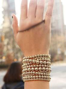 1 Pc Punk Rock Geometric Beaded Bracelet, Hip-Hop Style - Gold - View 2