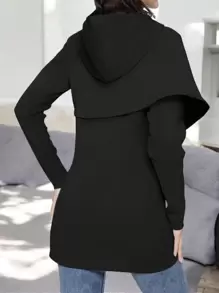 Sudadera De Mujer Comodo De Moda Cruzada Con Bolsas - Negro - Ver 2