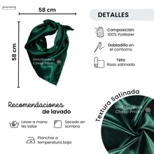 Women's Silk Scarf. Large Satin Scarf. Uniform Scarf - Dark Green - View 4
