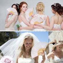 1 pieza/3 piezas/6 piezas/10 piezas Abanico plegable de papel en blanco, abanico de mano de bambú para baile, artesanía, boda, fiesta, unicolor personalizado para decoración del hogar