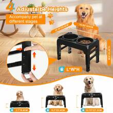 Gamelle surélevée 2-en-1 pour amateurs de chiens et mamans de chien avec support de bol réglable en hauteur à 4 positions pour la nourriture et l'eau, gamelle antidérapante pour amateurs de chiens et mamans de chien, pour chiens de taille moyenne et grande, noir, gris