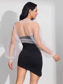 Sheer Mesh Long Sleeve Bolero Jacket, Elegant Simple Sexy Bridal Jacket Shrugs, European And American Style - White - View 2