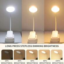 1pc Mini 4 LED Rechargeable Clip Book Light, Eye-Caring Small Table Lamp For Reading In Bed - 3 Color Temperatures, Dimmable Brightness Compact Lightweight Clip-On Book Reading Light, Rechargeable Nursing Lamp, Adjustable Bedside Warm Night Light - White - View 8