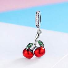 WOSTU 1 pièce Pendentif en argent sterling 925 avec cerise rouge émaillée et forme de cœur, accessoire pour bracelet et collier de femme
