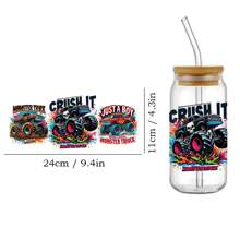 4 قطع/مجموعة من ملصقات وتغليف أكواب بطبعة شاحنات وحوش عبر نقل حراري مقاوم للماء وذاتية اللصق لأكواب وزجاجات المياه ، ملصقات نقل حراري لتغليف علب الزجاج 16 أونصة ، أعمال فنية DIY، مقاس 4.3 بوصة * 9.4 بوصة - متعدد الألوان - مشاهدة 2