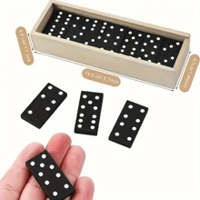 28pcs Wooden Domino Set - Push And Drop Board Game, Fun Tabletop Tile Game, Suitable For Outdoor Camping And Travel, Classic Black And White Dominoes With Storage Box, Interactive Strategy Game For Skill Development, Outdoor Game | Classic Board Game | Durable Structure, Classic Board Game Travel Set